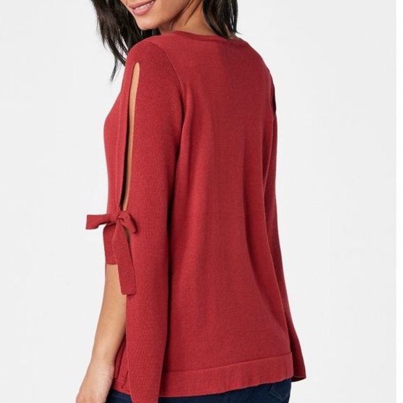 NWT Red Knit Boatneck Sweater w/Open Slit Sleeves - Picture 2 of 8